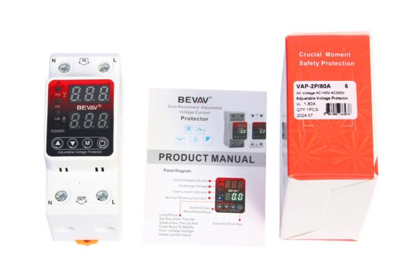 2P VA 80A, VA Control Device, BEVAV Din rail, adjustable Over Under Voltage, current limit protection, Relay, VA Protector 2P By Reliable Electric - Image 4