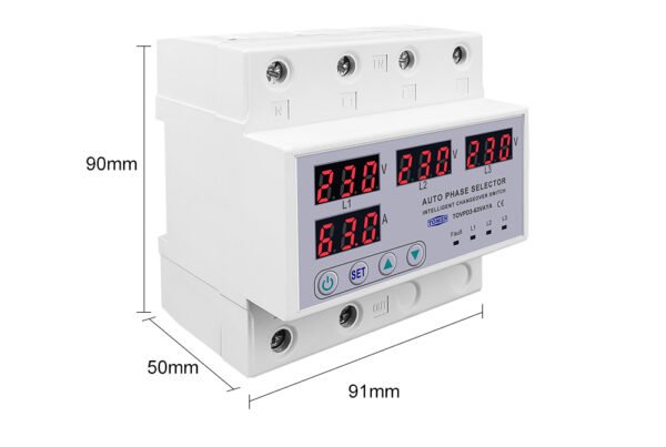 63A TOMZN 3 Phase 3P+N Din Rail Auto Phase Selector adjustable Over and Under Voltage current protection Monitor Relays Protector adjustable Over Under Voltage, current limit protection, Relay, By Reliable Electric - Image 4