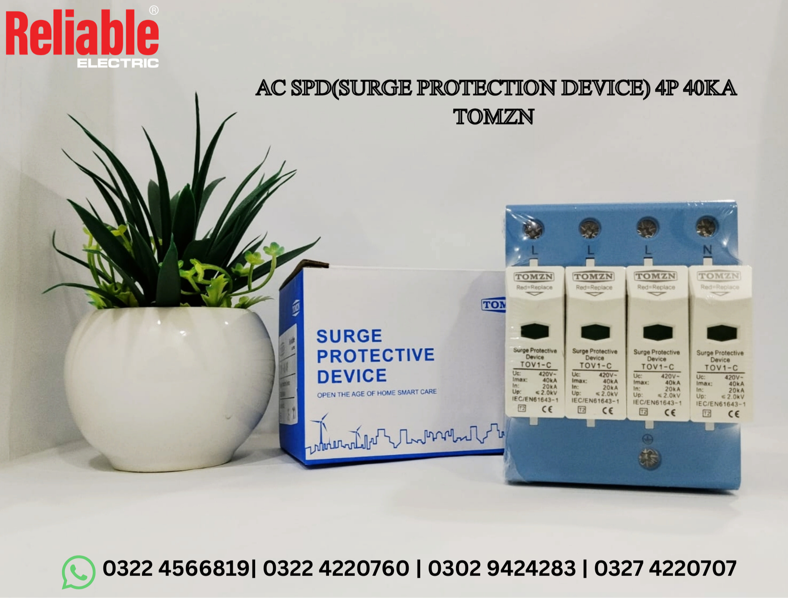 AC SPD 4P, 3P+N 10KA, 20KA, 40KA,60KA upto 440V, Tomzn, House Surge Protector, Protective Low-voltage Arrester Device By Reliable Electric - Image 5