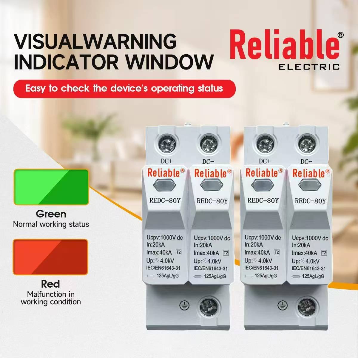 Reliable SPD DC 500V 600V 800V 1000V 20KA~40KA House Surge Protector Protective Low-voltage Arrester Device By Reliable Electric - Image 11