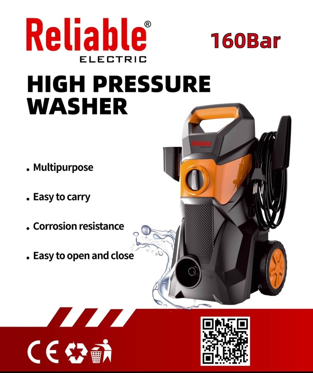 High Pressure Washer, Large, 160Bar, Flower Foam Gun/ Spray Gun, For Cleaning of Solar Panels, Cars, Bikes, Plants and Multi Uses By Reliable Electric