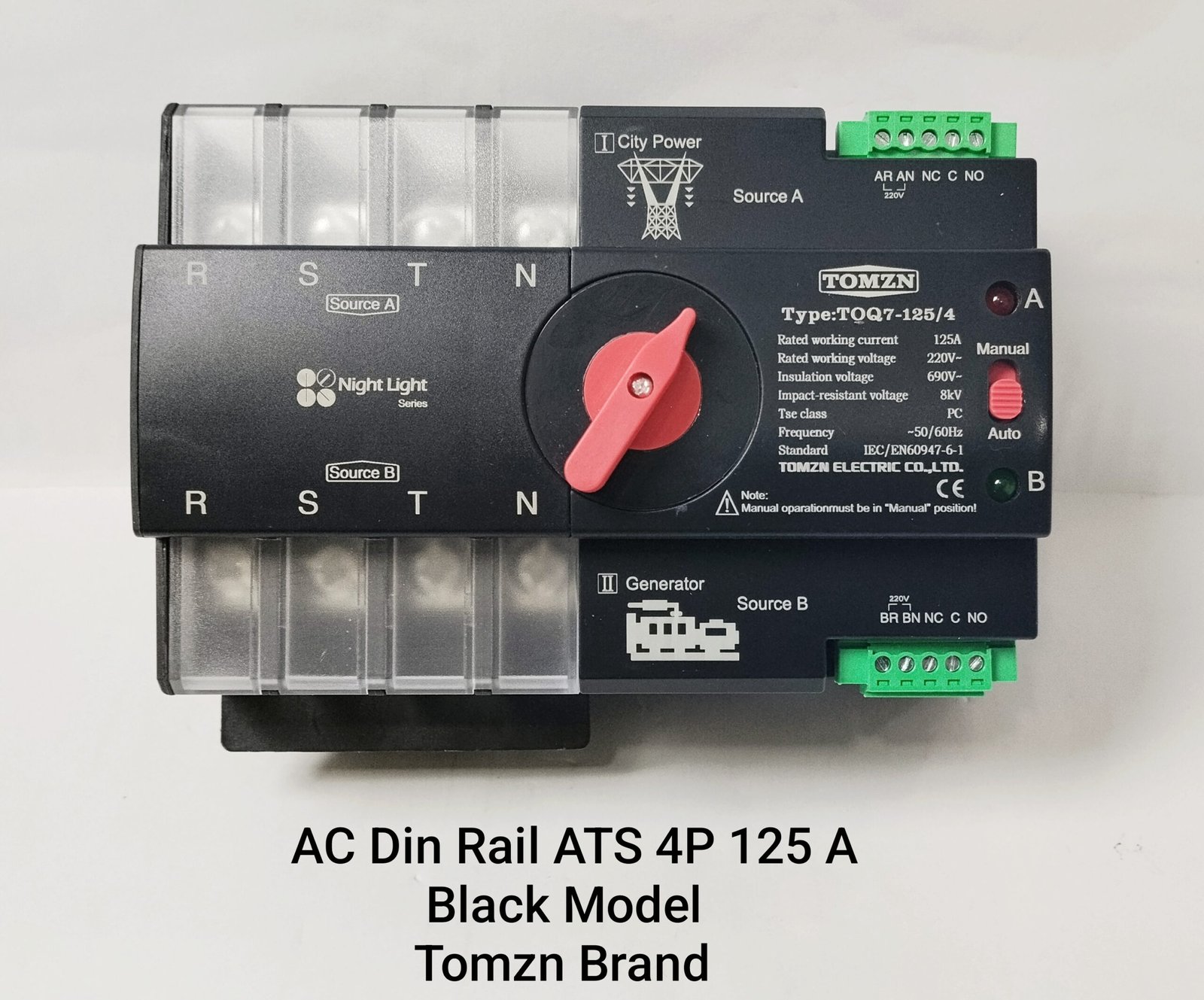 4P 125A ATS, New Black Model 3 Phase Din Rail ATS of TOMZN, L-N 220V, Dual Power Automatic Transfer, Electrical Selector Switches Uninterrupted 125A, By Reliable Electric - Image 3