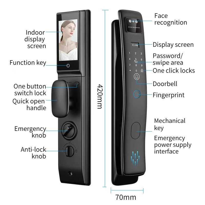 Smart Door Lock with Video Calling, Intelligent Digital Lock, Security Code, Card, Unlock Fully Automatic, TTlock, Tuya, WiFi, 3D Face Smart Door Lock with Camera and Fingerprint, By Reliable Electric - Image 4
